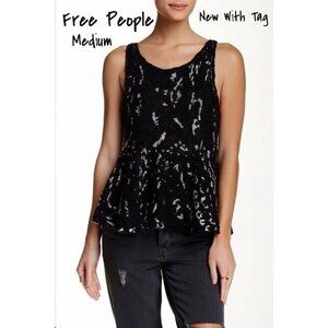 Free People Sweater Top Tank Peplum Flared Black Size Medium New With Tag